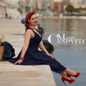 SOLD Miss Candyfloss "Marissa-Lee" navy blue vintage retro pinup dress